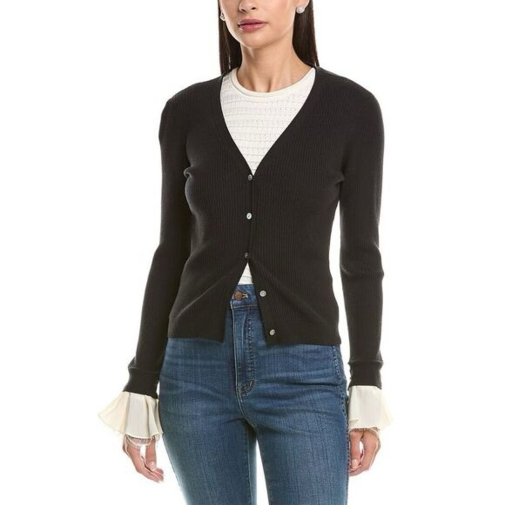 Cinq À Sept Womens  Bernadette Pre-Styled Rib Cardigan, Black Size Small NWOT